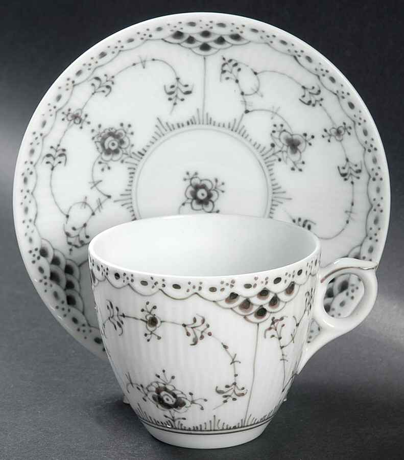 Black Fluted Half Lace Flat Cup & Saucer Set by Royal Copenhagen-1