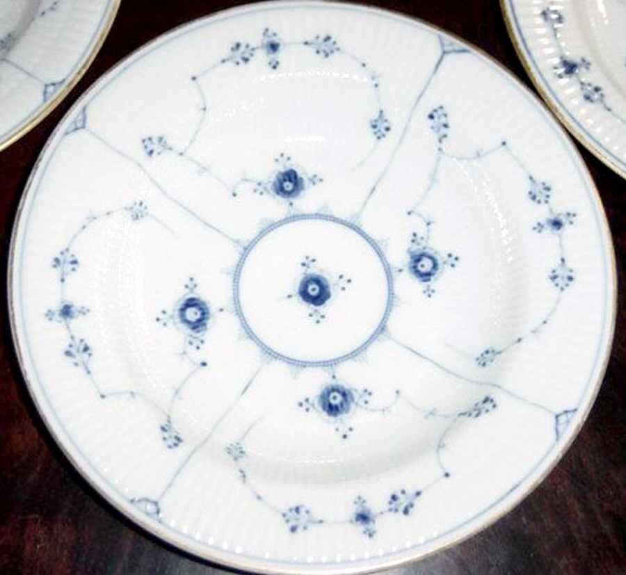 Blue Fluted Plain (Gold Trim) Rim Soup Bowl by Royal Copenhagen-1