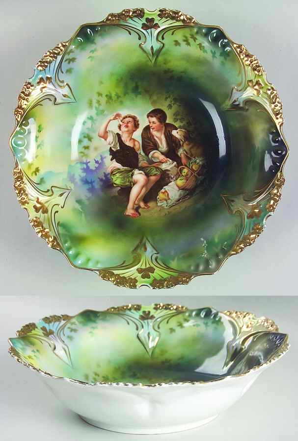 Melon Eaters Green and Lavender 10" Round Serving Bowl by RS Prussia-1