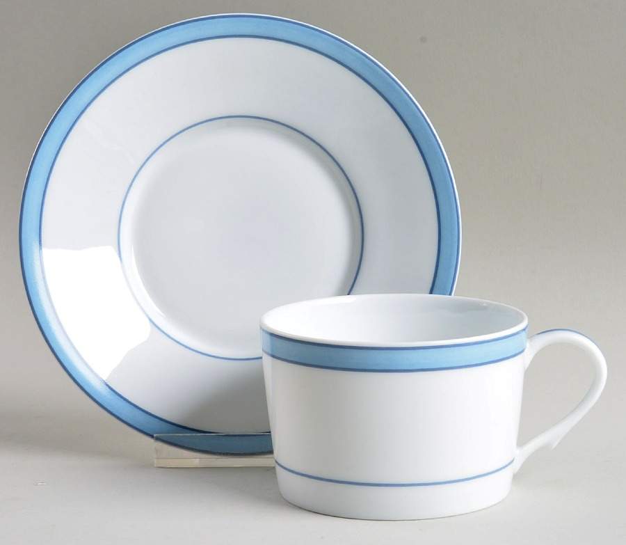 Tropic Blue (No Monogram) Flat Cup & Saucer Set by Raynaud-1