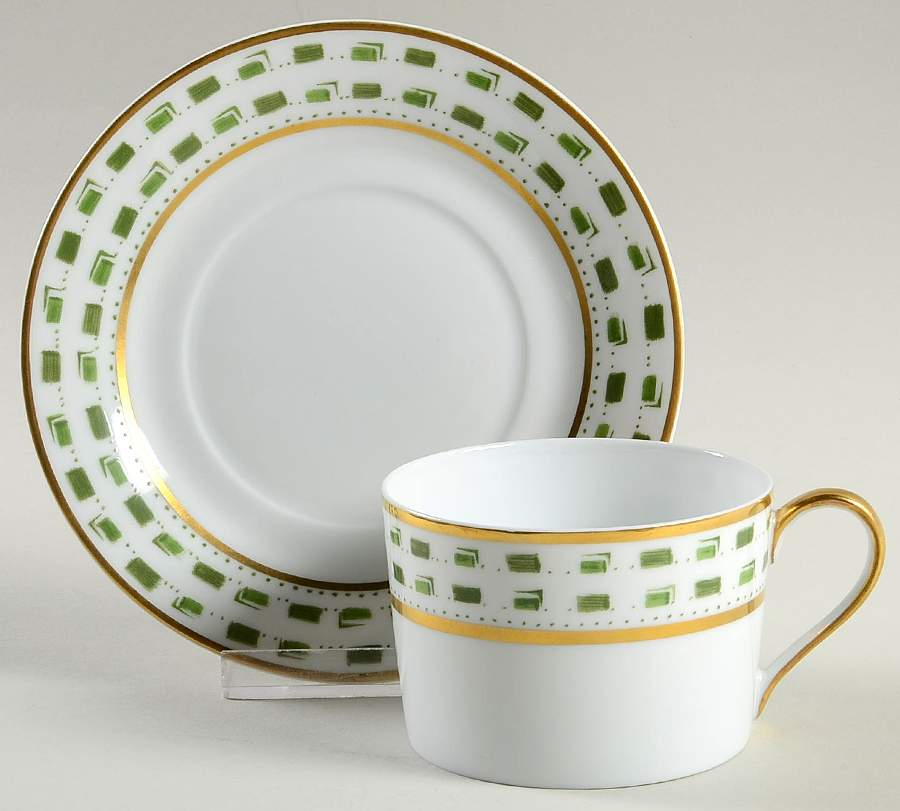 La Bocca Green Flat Cup & Saucer Set by Royal Limoges-1