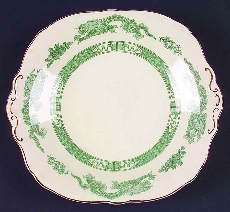 Dragon Green Square Handled Cake Plate by Royal Cauldon-1