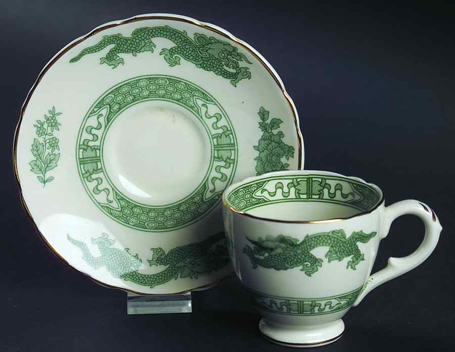 Dragon Green Footed Demitasse Cup & Saucer Set by Royal Cauldon-1