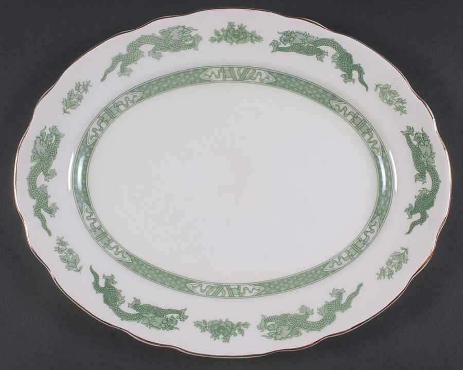 Dragon Green 13" Oval Serving Platter by Royal Cauldon-1
