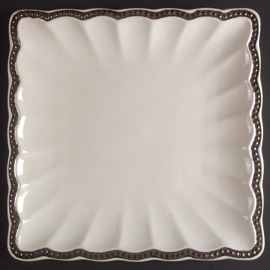 Hobnail White Platinum Square Dinner Plate by Roscher & Co-1