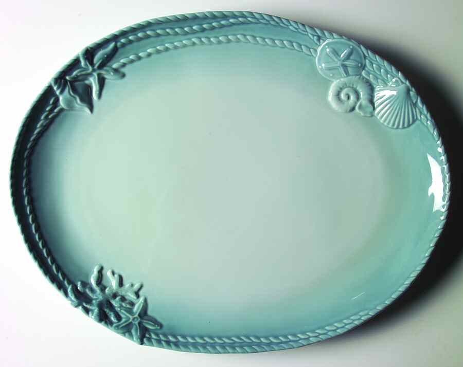 Nautilus Nets Blue 18" Oval Serving Platter by Roscher & Co-1
