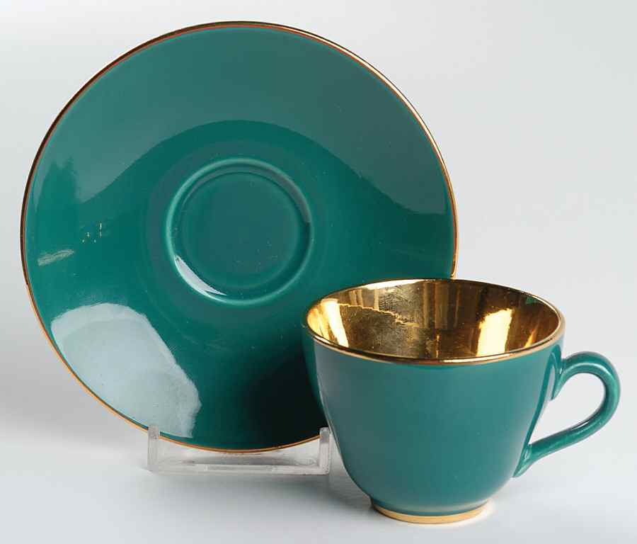 Confetti (Gold Trim) Flat Demitasse Cup & Saucer Set by Royal Copenhagen-1