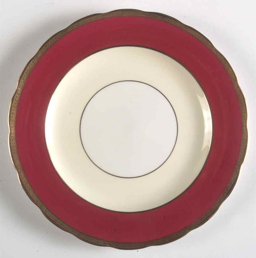 Yarborough Ivory and Burgundy (Scalloped) Luncheon Plate by Royal Swansea-1
