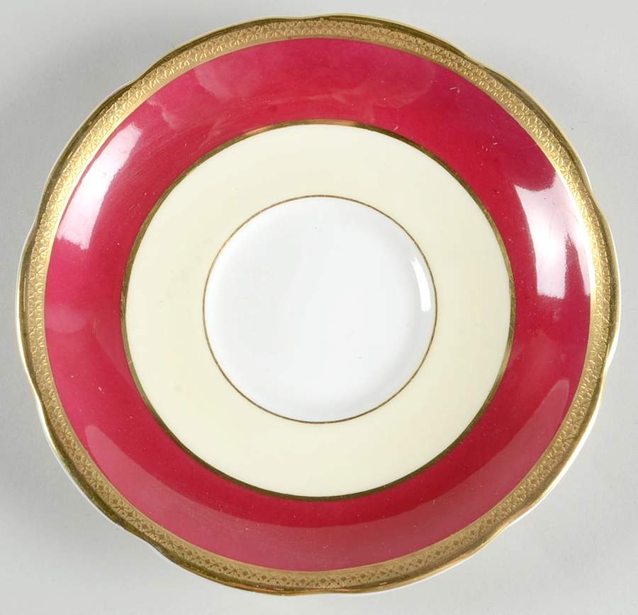 Yarborough Ivory and Burgundy (Scalloped) Saucer by Royal Swansea-1