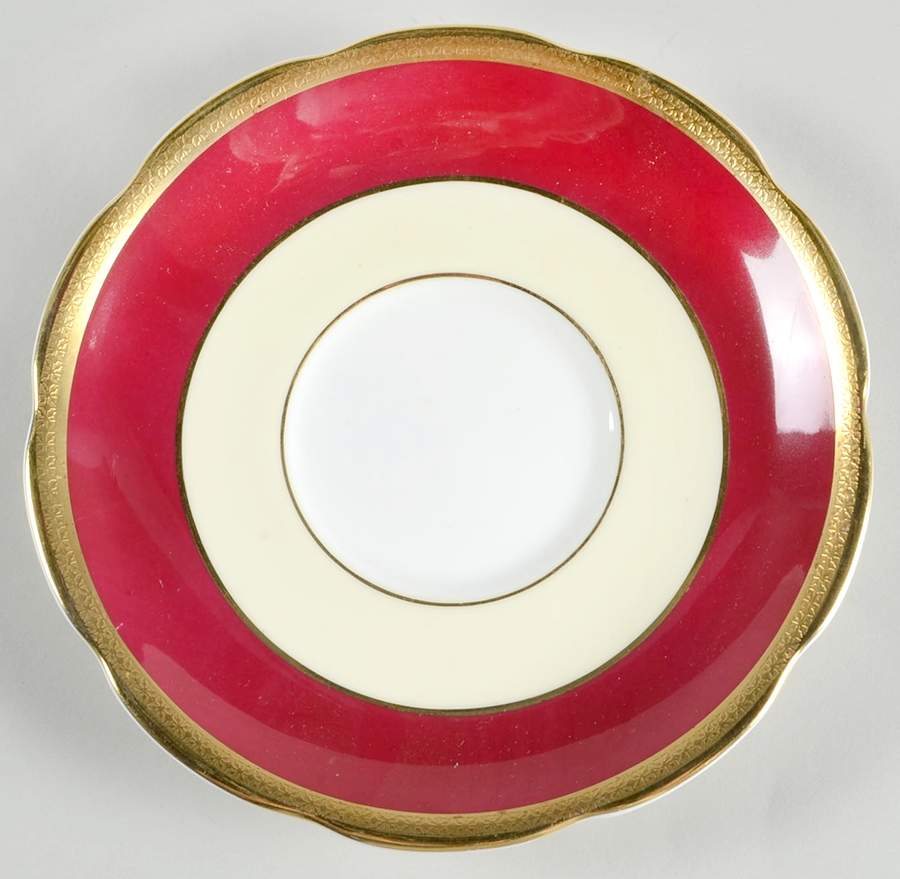 Yarborough Ivory and Burgundy (Scalloped) Saucer for Cream Soup Bowl by Royal Swansea-1