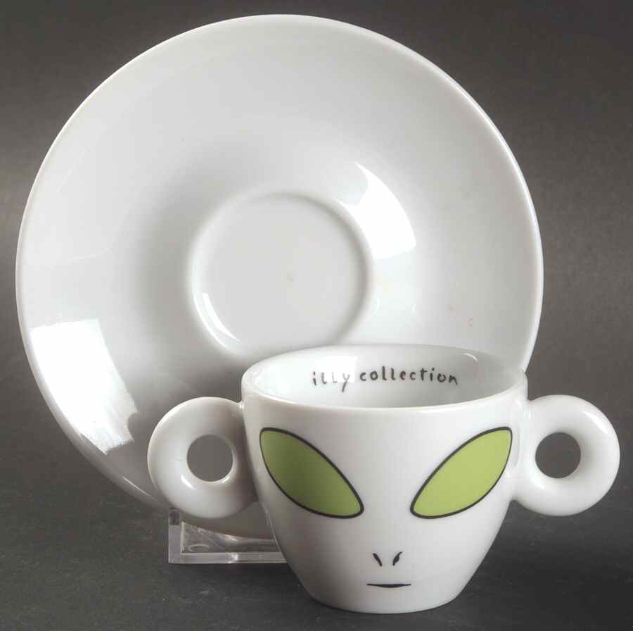 Illy Collection 2001 David Byrne Aliens Flat Demitasse Cup & Saucer Set by Rosenthal - Continental-1