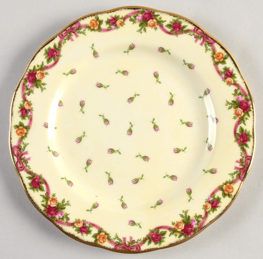 Old Country Roses (Yellow Rosebud) Dessert/Pie Plate by Royal Albert-1