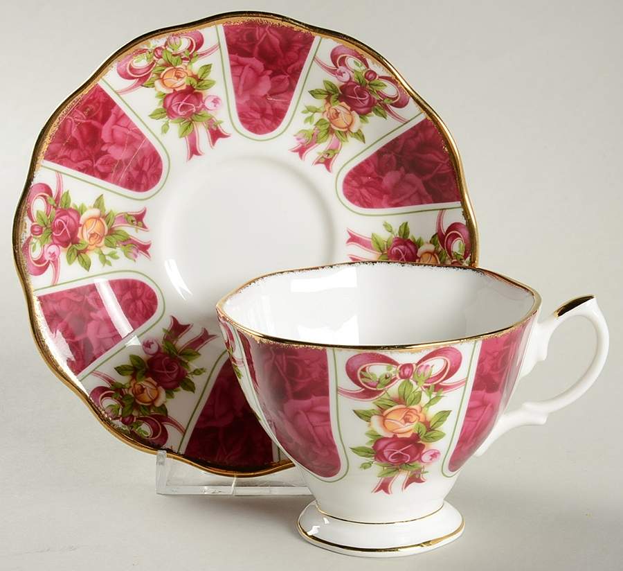 Old Country Roses (Red Damask) Footed Cup & Saucer Set by Royal Albert-1