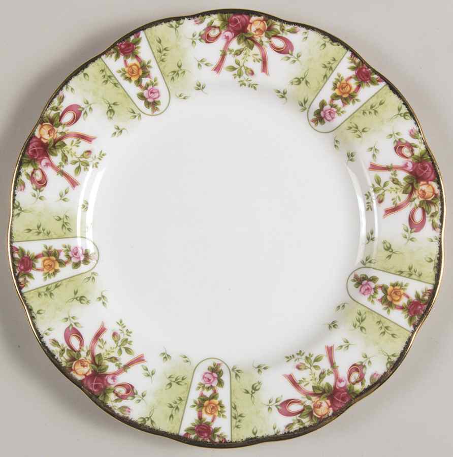 Old Country Roses (Green Damask) Dessert/Pie Plate by Royal Albert-1