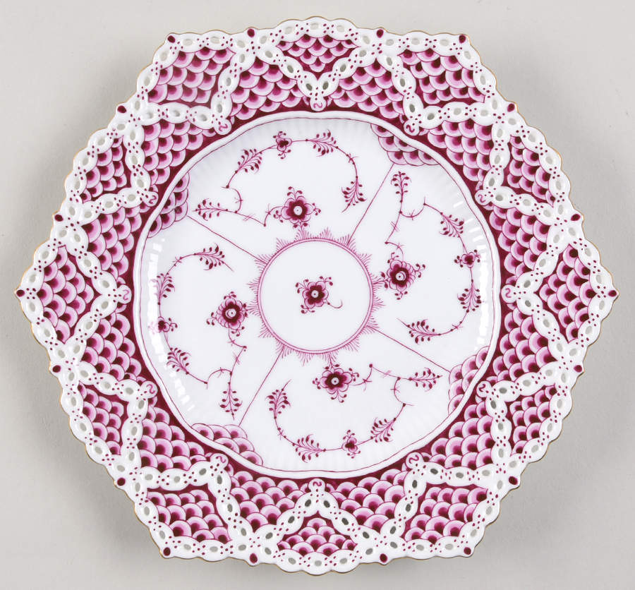 Red Fluted Full Lace 8" Pierced Plate by Royal Copenhagen-1