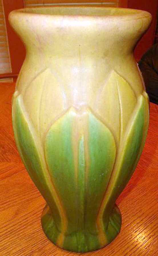Early Velmoss Tan and Green 12" Vase by Roseville-1