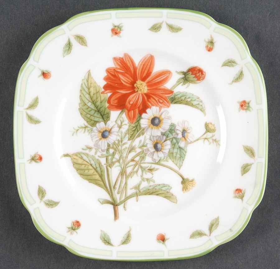 Botanical Teas (Green Trim) Square Bread & Butter Plate by Royal Albert-1