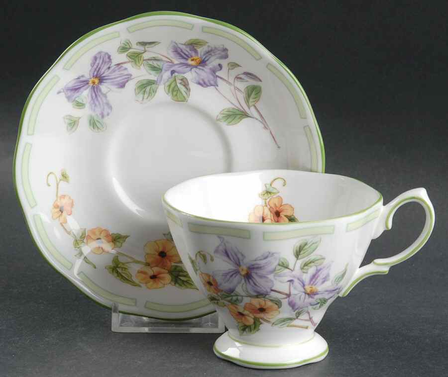 Botanical Teas (Green Trim) Footed Cup & Saucer Set by Royal Albert-1
