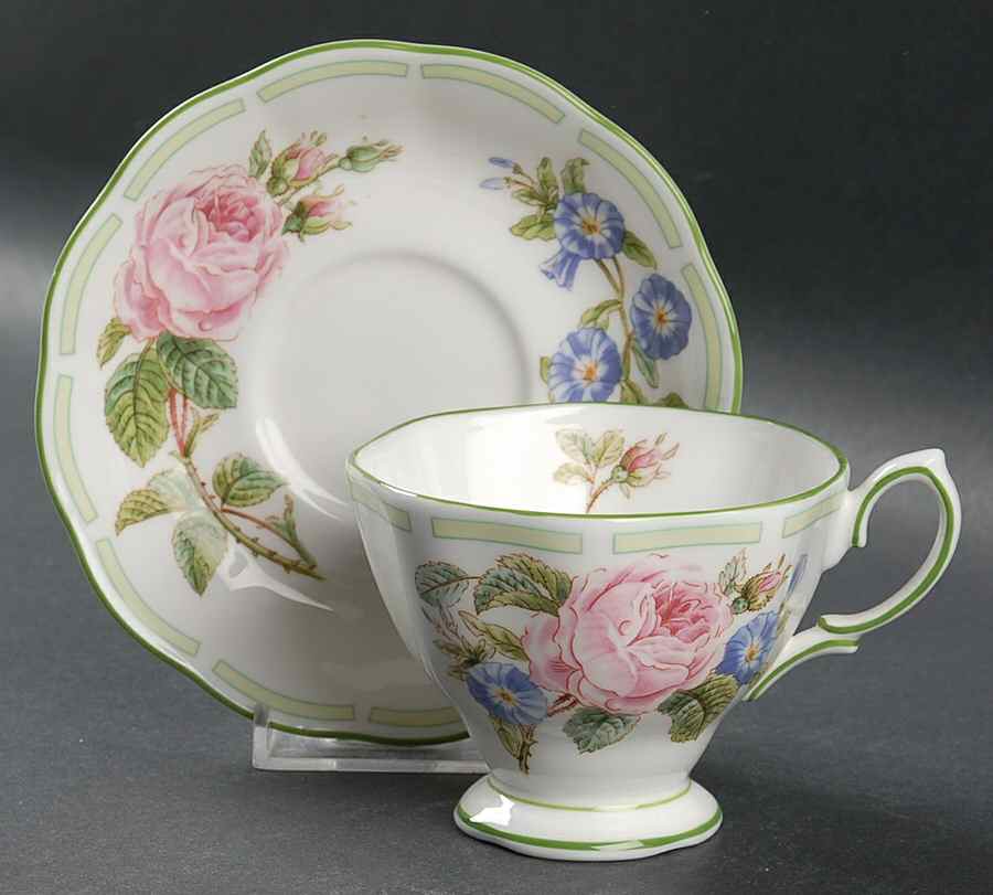 Botanical Teas (Green Trim) Footed Cup & Saucer Set by Royal Albert-1