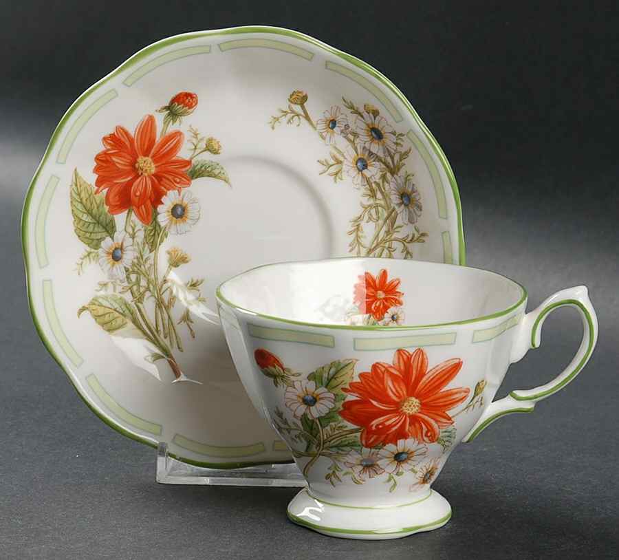 Botanical Teas (Green Trim) Footed Cup & Saucer Set by Royal Albert-1