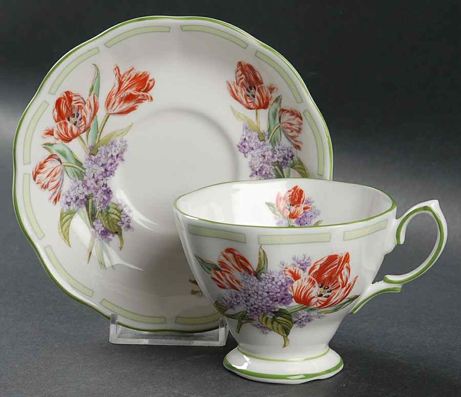 Botanical Teas (Green Trim) Footed Cup & Saucer Set by Royal Albert-1