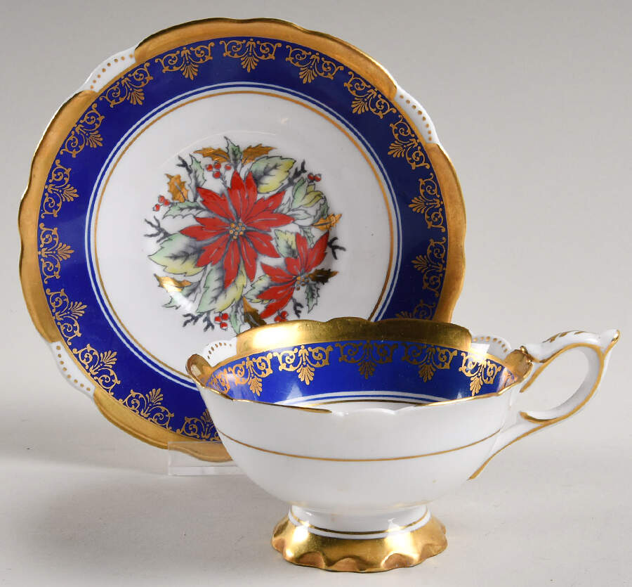Poinsettia Footed Cup & Saucer Set by Royal Stafford-1