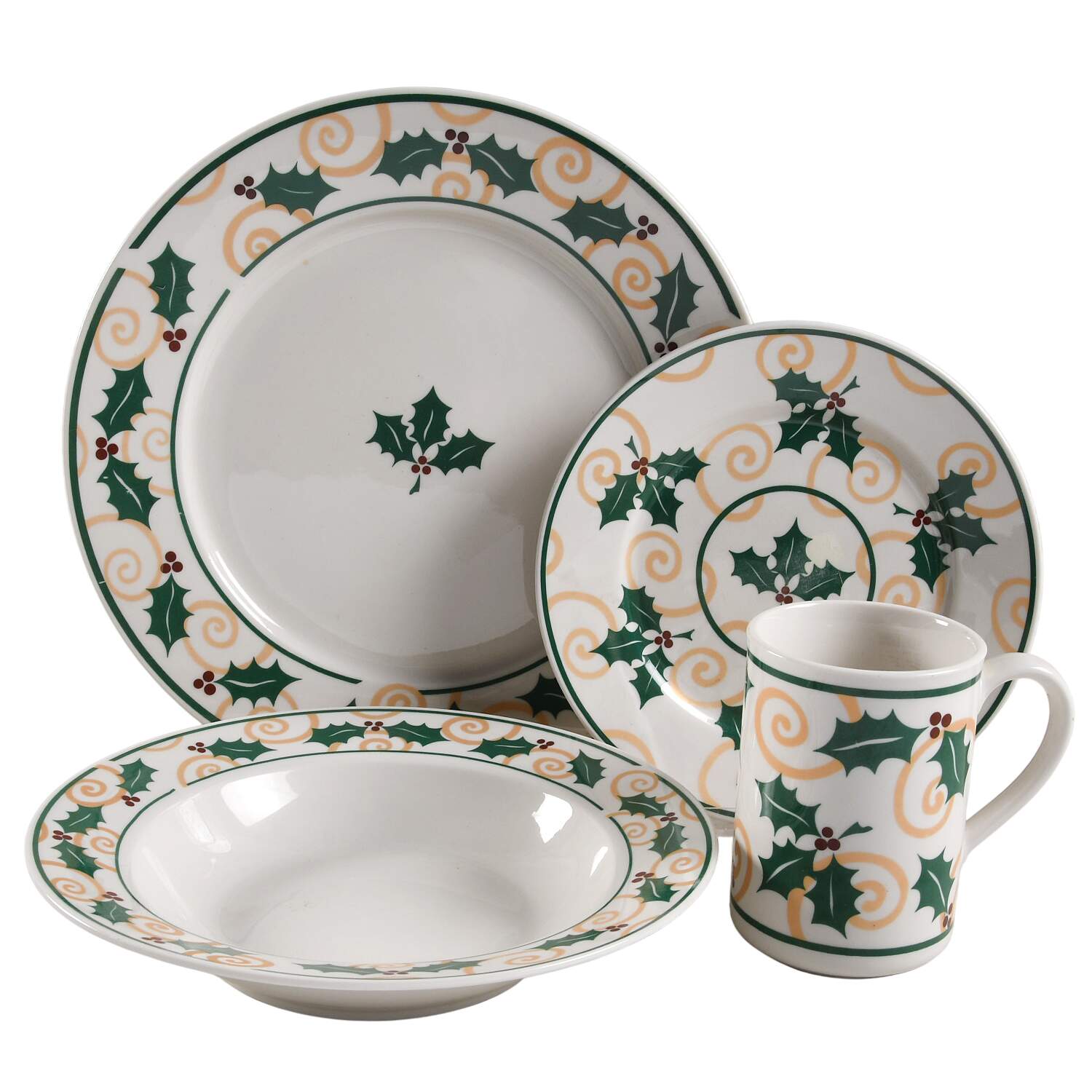 Golden Holly 4 Piece Place Setting by Retroneu-1
