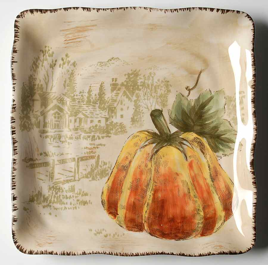 Pumpkin Fest (Beige Body) Square Salad Plate by Maxcera Corp-1