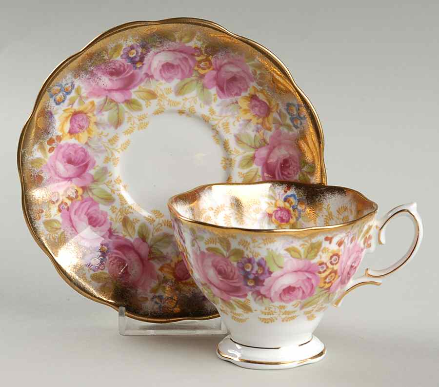 Serena (Brushed Gold Trim) Footed Cup & Saucer Set by Royal Albert-1