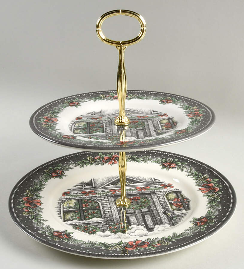 Christmas Home 6 5/8"-10"  2 Tiered Serving Tray (Dp, Sp) HC by Royal Stafford-1