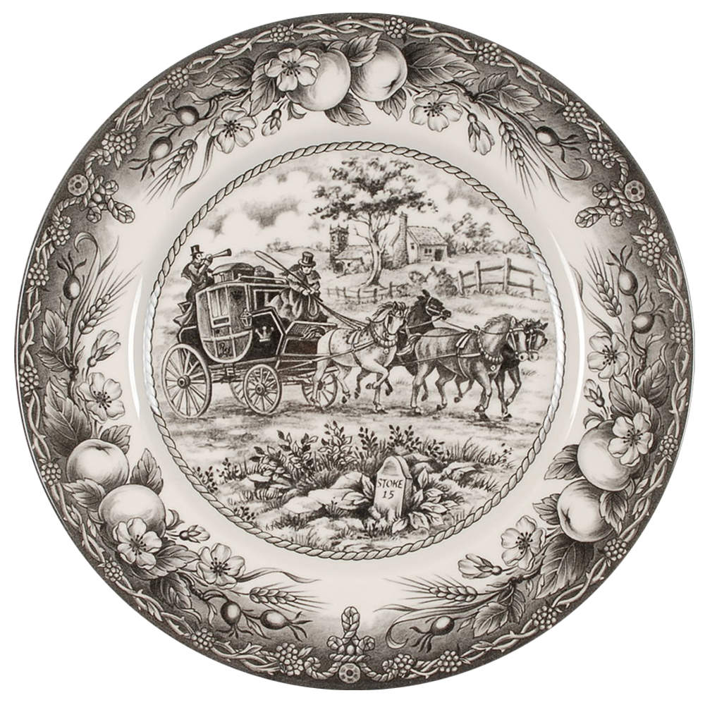 Coaching Scene Black (Fruit Border) Dinner Plate by Royal Stafford-1