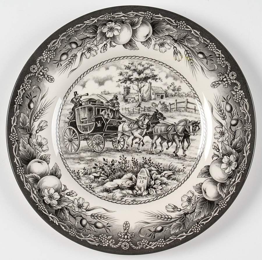 Coaching Scene Black (Fruit Border) Salad Plate by Royal Stafford-1