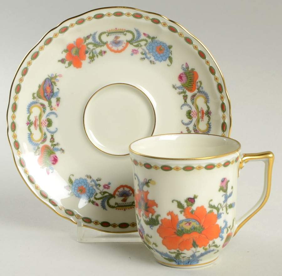 Vieux Chine (Chambord, Ivory) Flat Demitasse Cup & Saucer Set by Raynaud-1