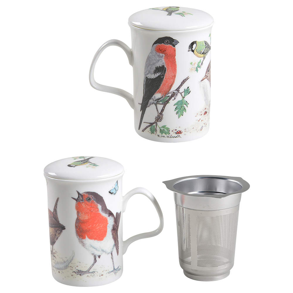 Garden Birds Lancaster Mug & Lid with Metal Infuser by Roy Kirkham-1