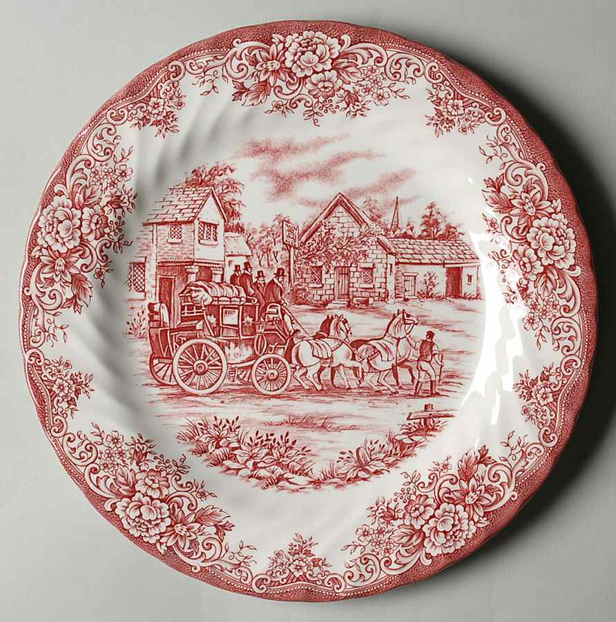 Coaching Scene Pink Dinner Plate by Royal Stafford-1