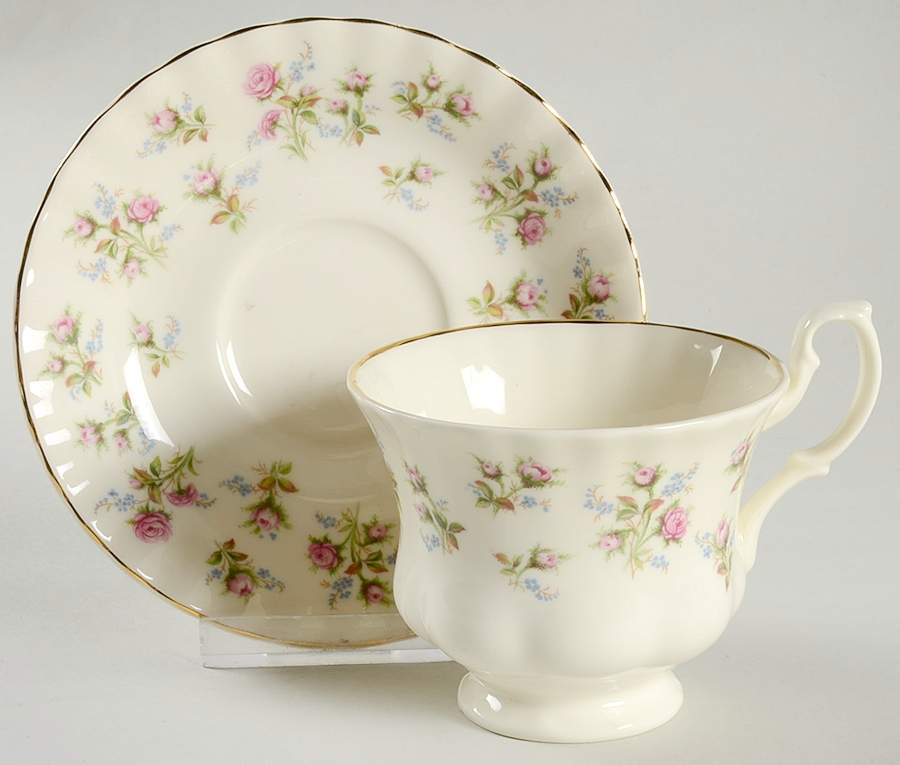 Winsome (Cream Background) Footed Cup & Saucer Set by Royal Albert-1