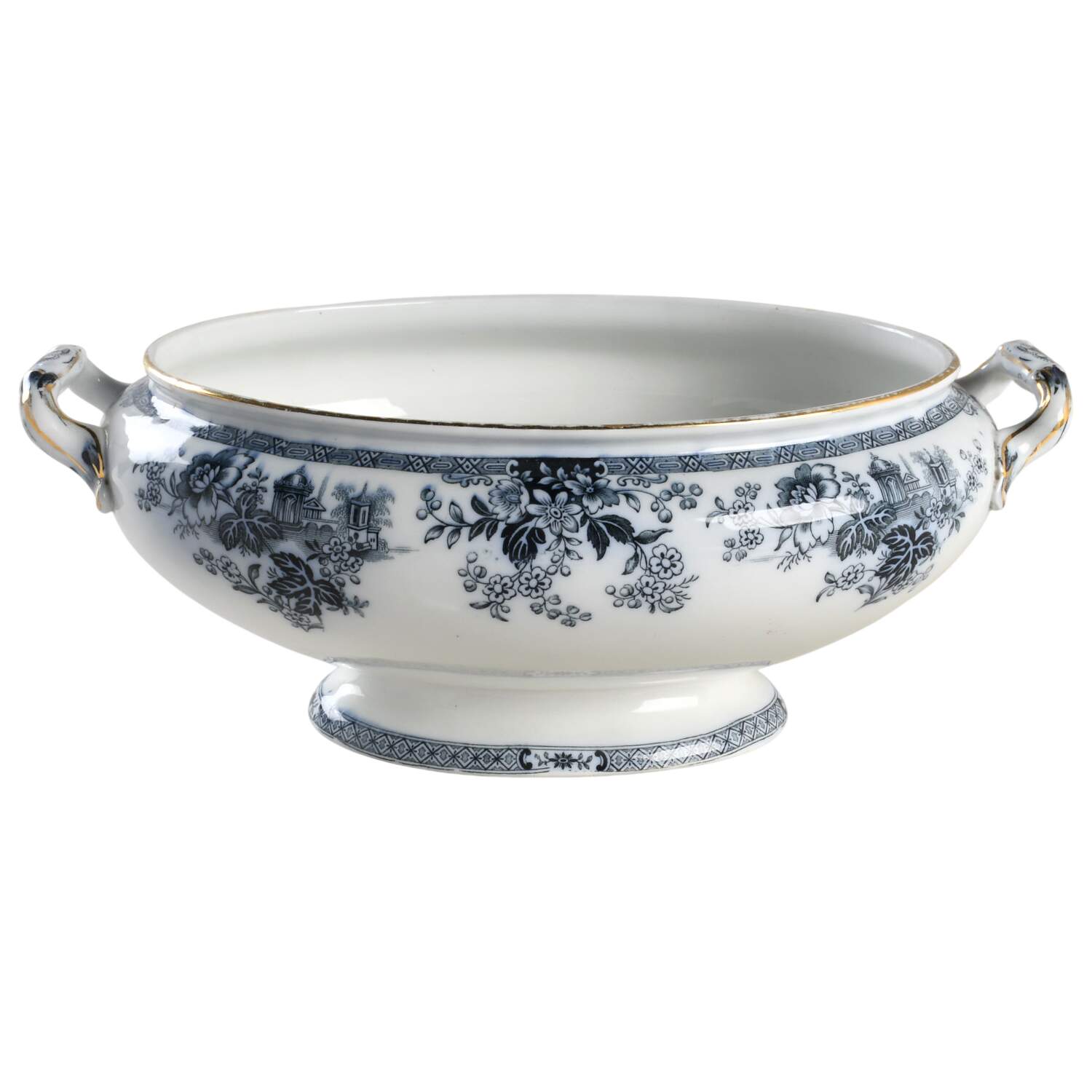 Madras (Flow Blue, Gold Trim) Tureen No Lid by Royal Doulton-1