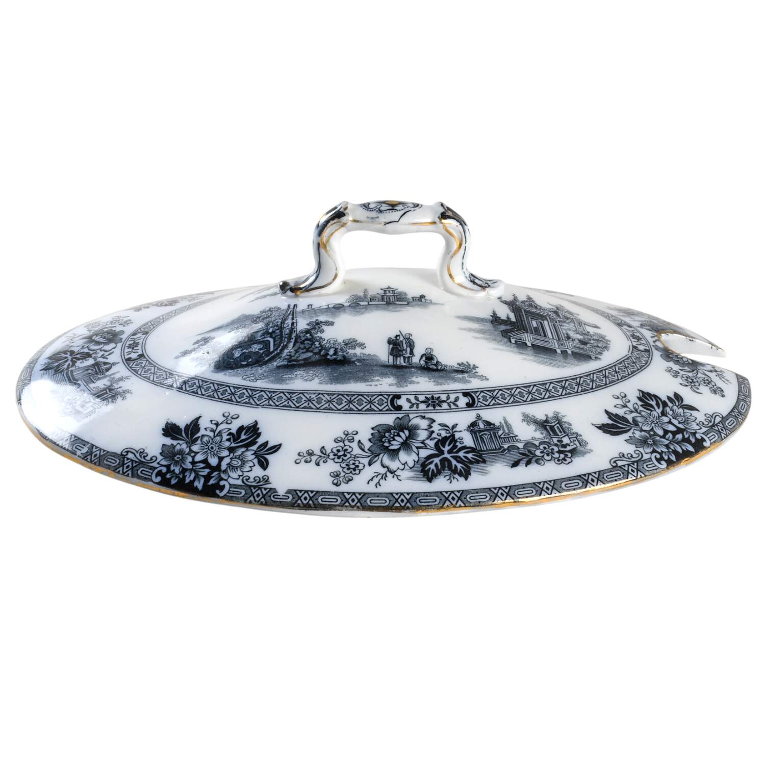 Madras (Flow Blue, Gold Trim) Lid for Tureen by Royal Doulton-1