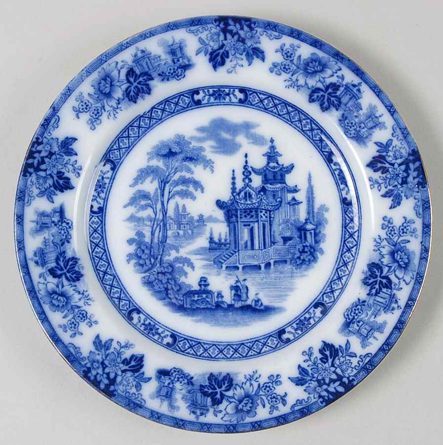 Madras (Flow Blue, Gold Trim) Salad Plate by Royal Doulton-1