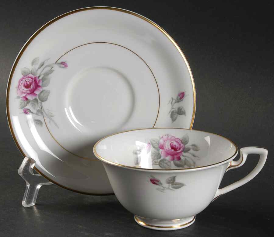 Worcester Rose (Z2237-4, Pink Rose) Footed Cup & Saucer Set by Royal Worcester-1