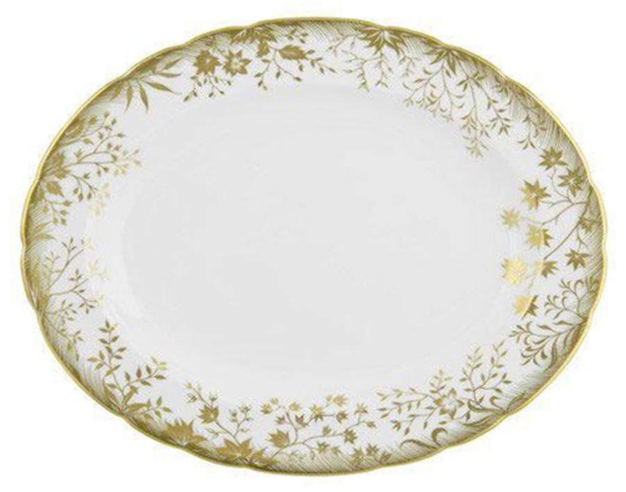 Arboretum Gold 13" Oval Serving Platter by Royal Crown Derby-1