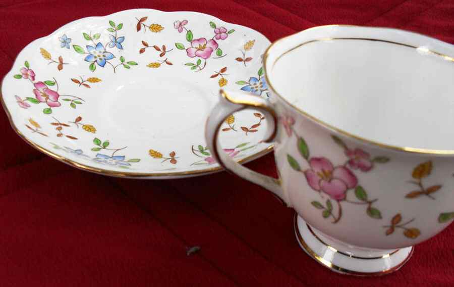Minuet (Floral Rim) Footed Cup & Saucer Set by Royal Albert-1