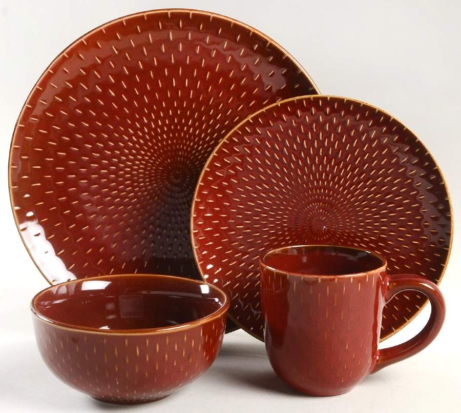 Stitch Brick Red 4 Piece Place Setting by Ruff Hewn-1