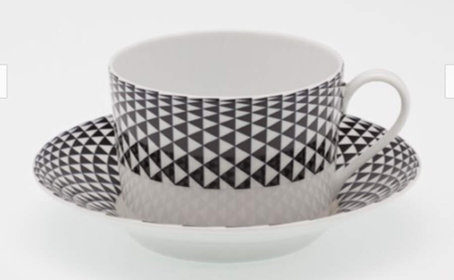 Diamonds Black Flat Cup & Saucer Set by Royal Limoges-1