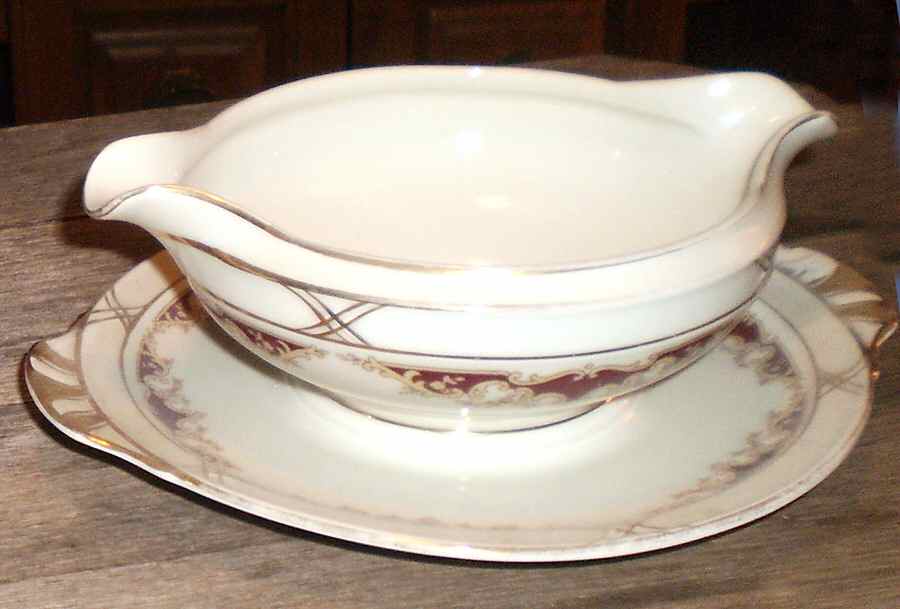 Courtship Gravy Boat with Attached Underplate by Royal Ivory (Czech, Germany)-1