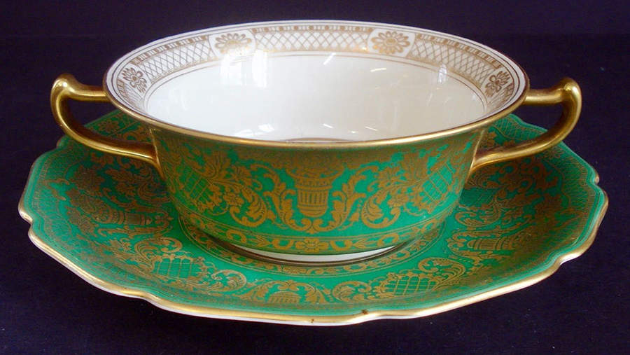 5957 (Green) Flat Cream Soup Bowl & Saucer Set by Rosenthal - Continental-1