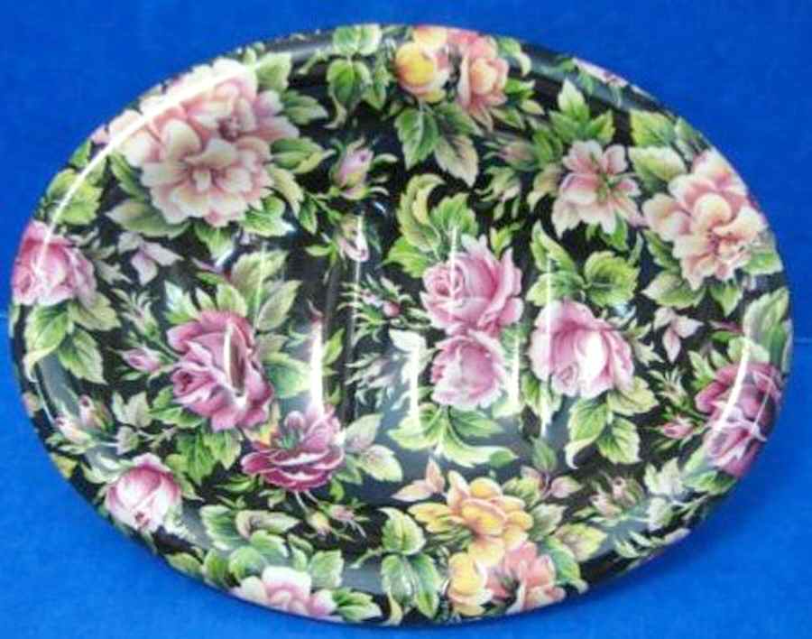 Victorian Chintz Black Soap Dish by Royal Crownford-1