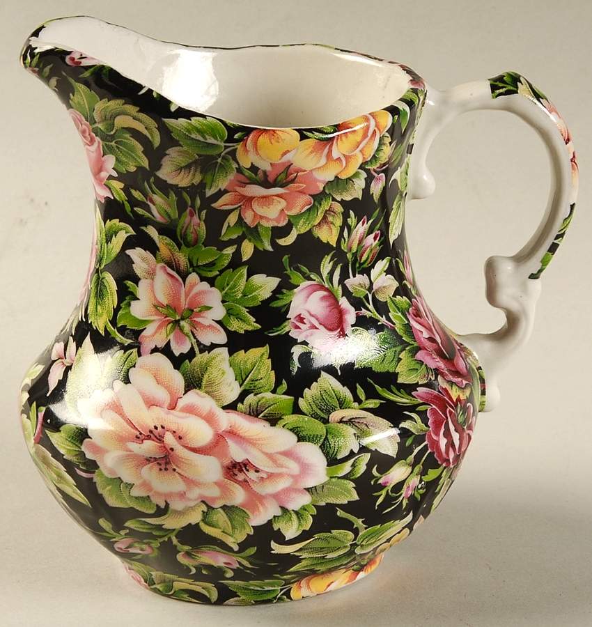 Victorian Chintz Black 8 Oz Pitcher by Royal Crownford-1