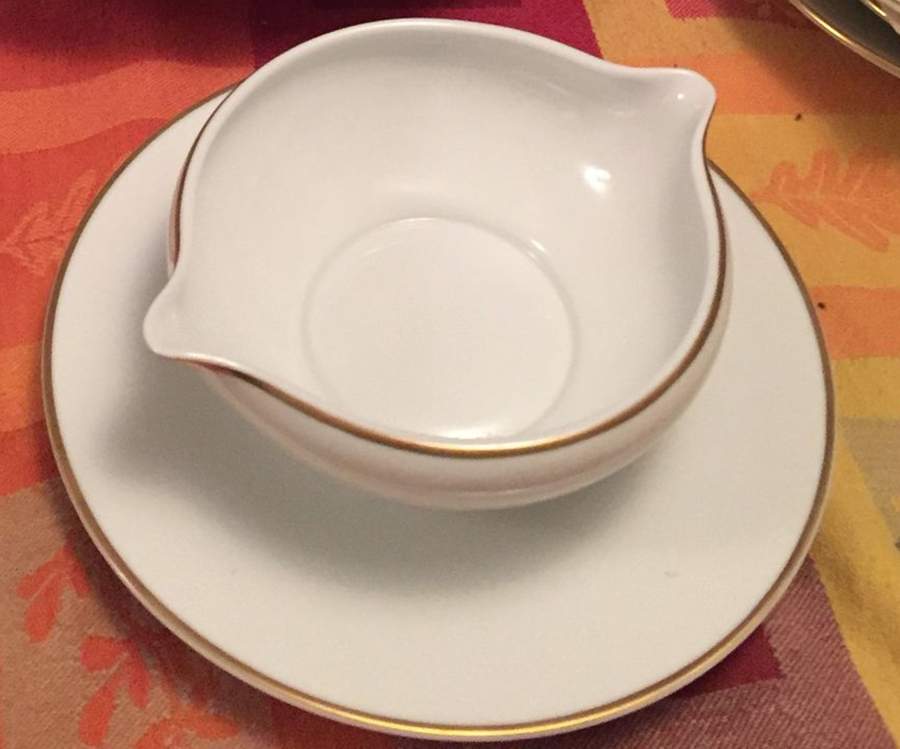 Serenite White (Gold Trim) Gravy Boat with Attached Underplate by Raynaud-1