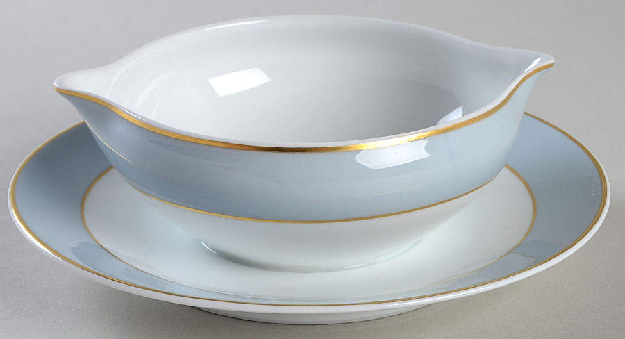 Serenite Fusain Light Blue Gravy Boat with Attached Underplate by Raynaud-1